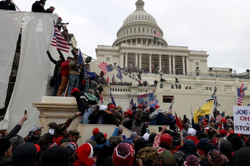 Riots and insurrection from Trump supporters at the US Capitol Building