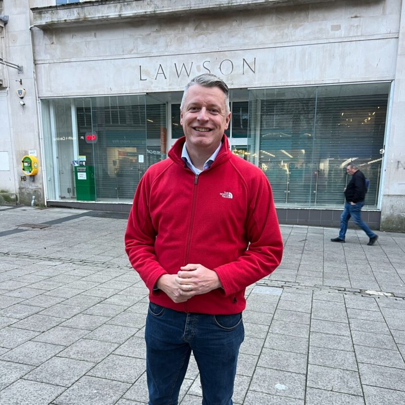 Luke Pollard outside the old One Stop Shop