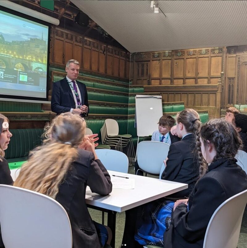 Luke Pollard MP speaking with students from Stoke Damerel Community College