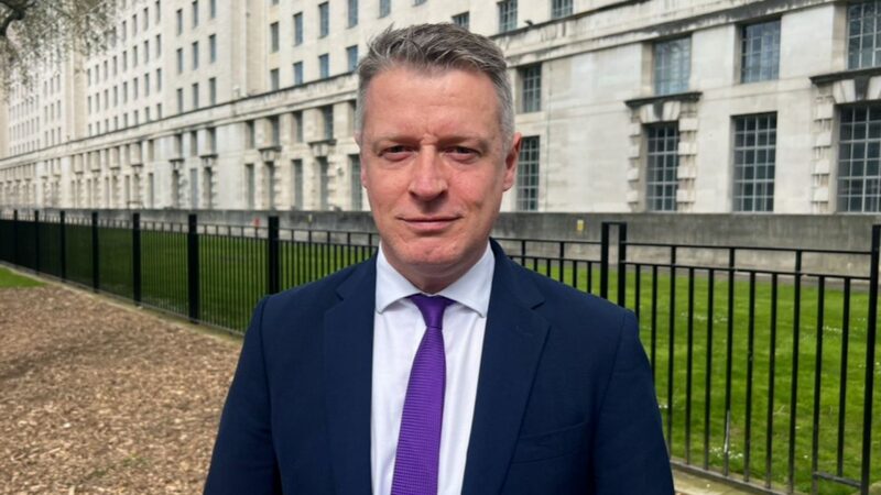 Luke MP outside the MOD Building on Whitehall